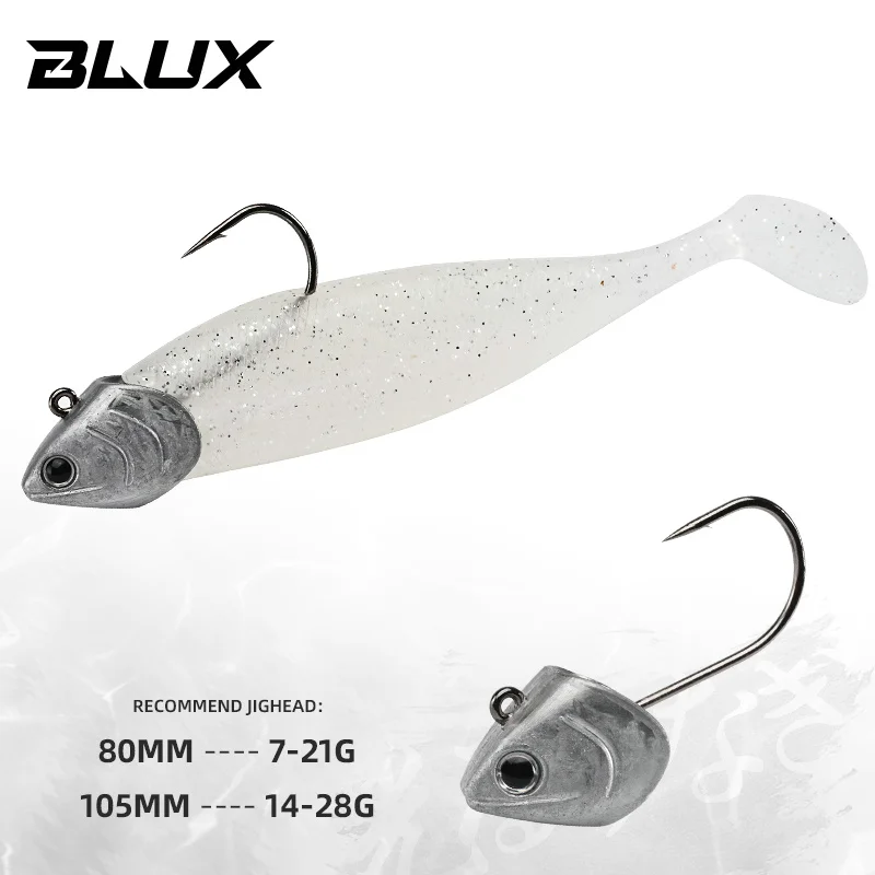 BLUX bld SHAD 80mm 105mm leurre de pêche souple, queue noire, appât artificiel en Silicone, eau salée, bar, Swimbait Gear