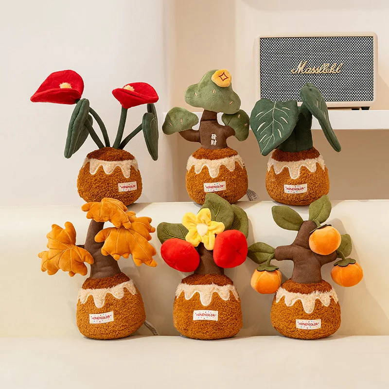 Acero Monstera bambola di gomma coniglio in vaso serie peluche Deliciosa giocattolo Anthurium melo cachi morbido regalo per bambini