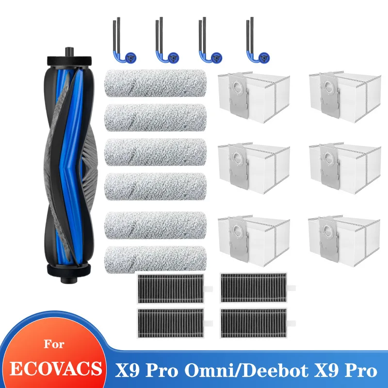متوافق مع (ECOVACS X9 PRO OMNI) ECOVACS Deebot X9 Pro إكسسوارات قطع غيار مرشح فرشاة جانبية رئيسية ممسحة دوارة كيس لجميع الغبار