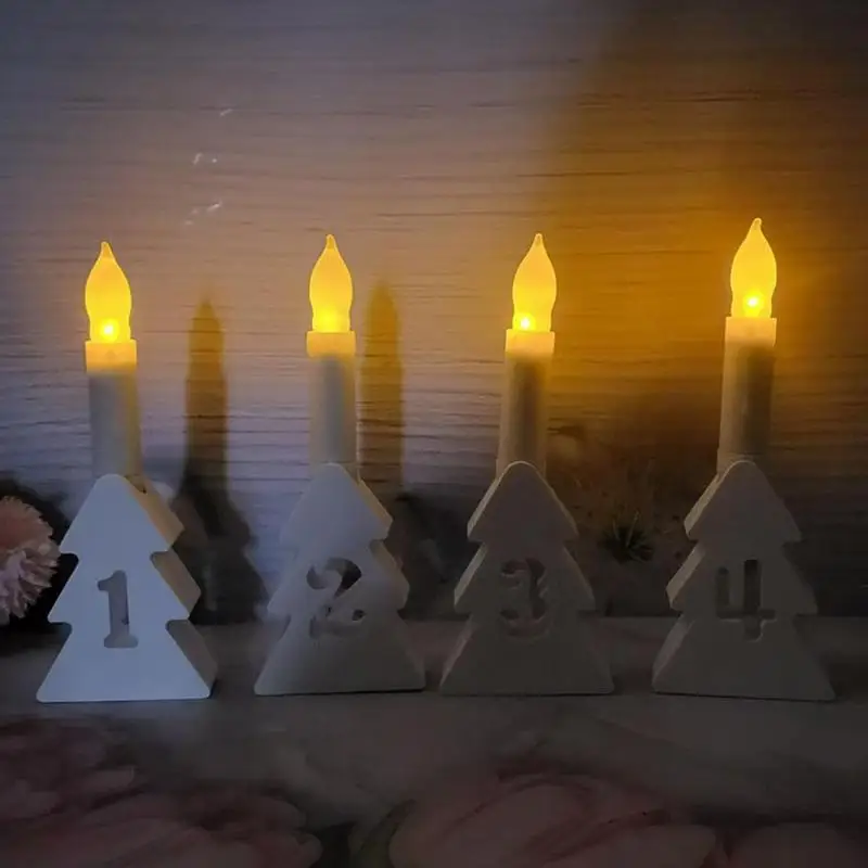 

Christmas Tree Candle Holder Silicone Mold 4X Christmas Tree Hollow Number Shape Candle Base Moulds Casting Molds For Table