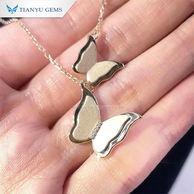 Tianyu Gems Butterfly Necklace 10K Yellow Solid Gold D VVS Moissanite Diamonds Sparkle Gemstones Necklace Women Custom Jewelry