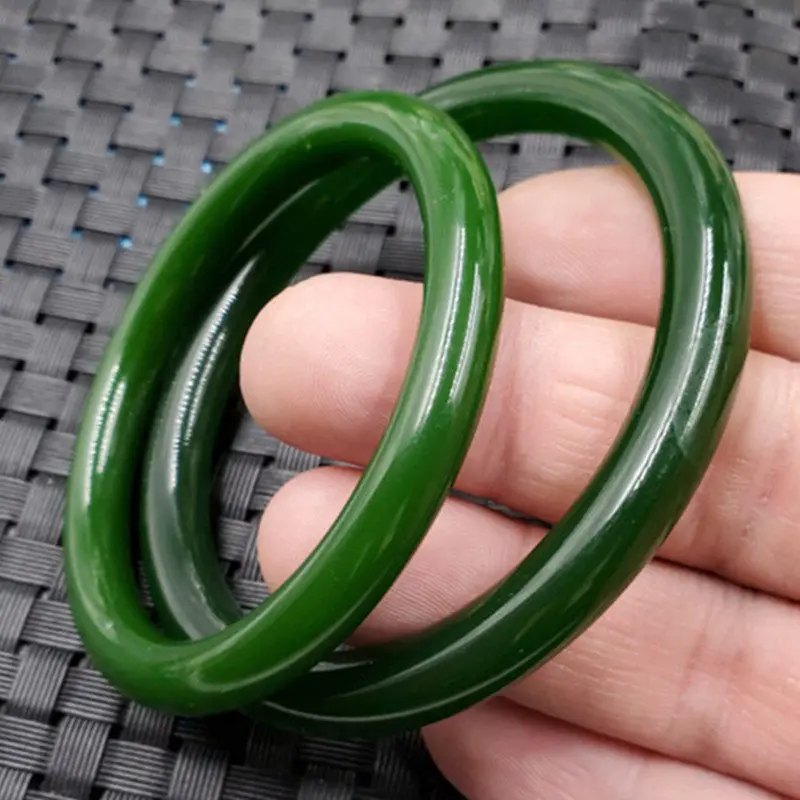 

8 Genuine Myanmar jadeite bracelet women's round bar girl jade bracelet natural spinach green round bar