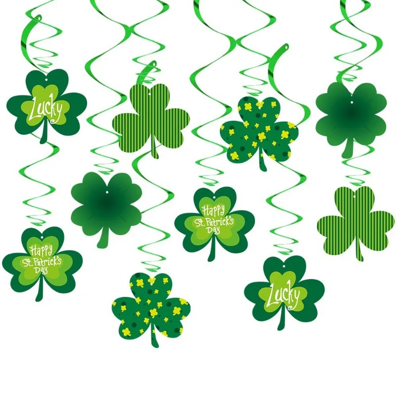 

10Pcs St.Patrick’s Day Party Hanging Green Shamrock Swirls Decorations Lucky Irish Green Shamrock Foil Swirl Home Ceiling Decor