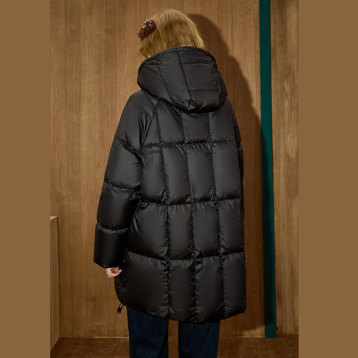 COOLHUT Parka acolchada térmica invierno 90% relleno de plumón acolchado con capucha Color sólido silueta de nube versátil abrigo capullo de longitud media