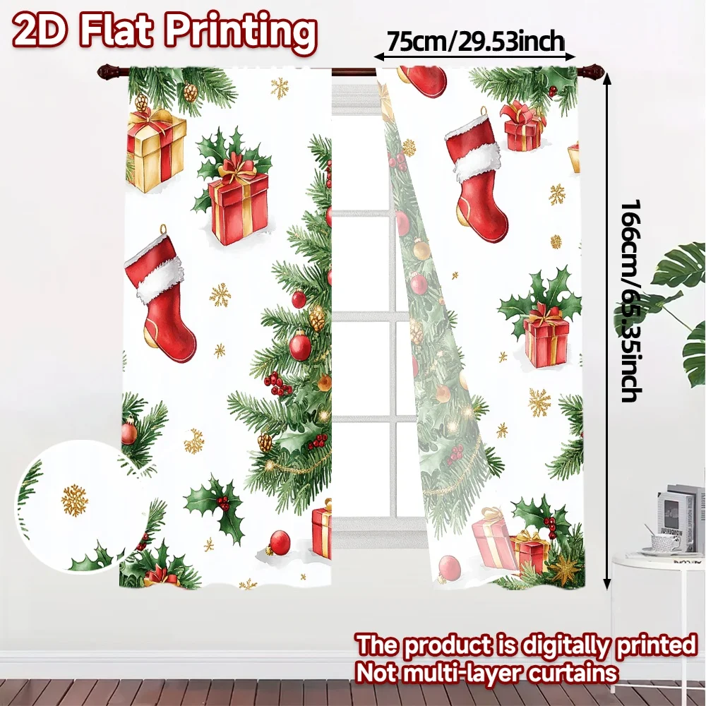 2pcs,Curtains Christmas Tree Ornaments Holiday Gifts Popular Fashionable Curtains Versatile 100% Polyester Curtains Versatile