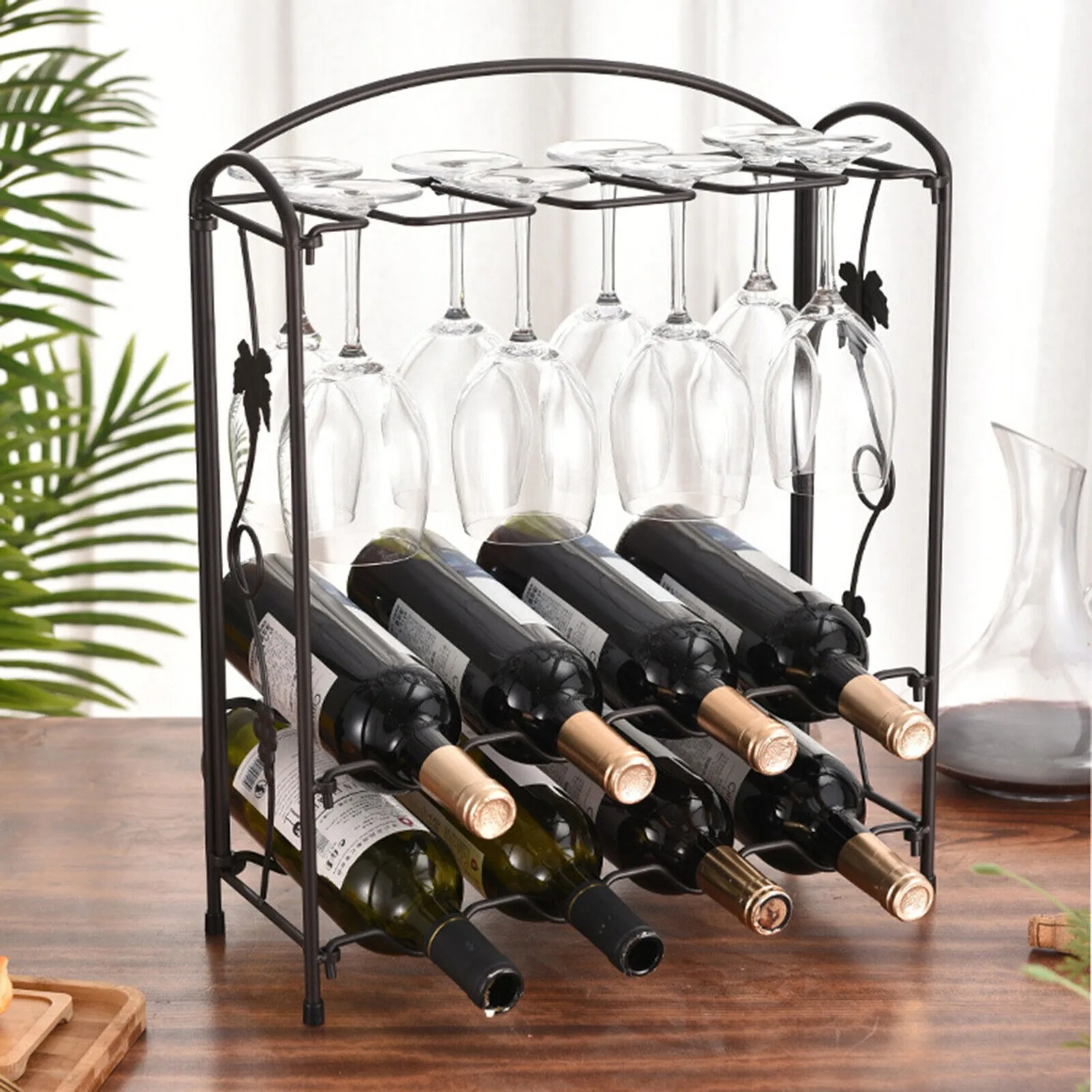 Countertop Wine Rack Wine Rack + Glass Stand Metal Wine Bottle Rack Storage-