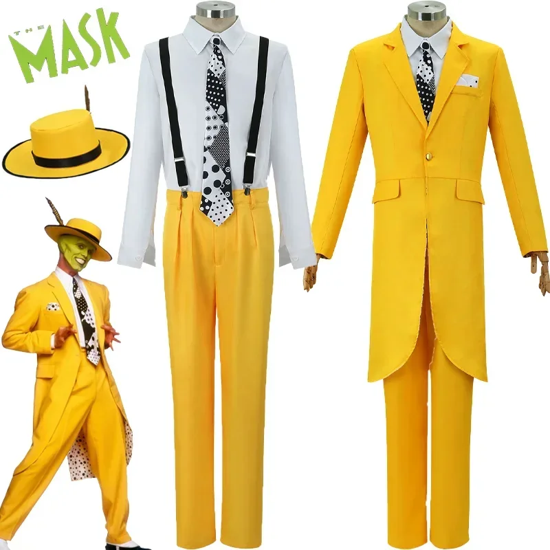 

CosplayMovie The Mask Cosplay Costume Jim Carrey Yellow Suit Hat Carnival Role Play Uniform Halloween Party Outfit Adult Men Com