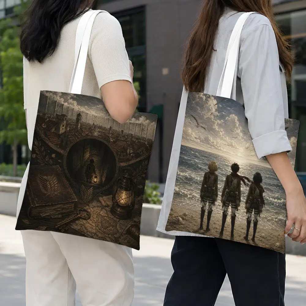 bolsas-de-armazenamento-attack-on-titan-beyond-the-walls-sacola-de-lona-leve-e-dobravel-para-compras-deslocamento-e-viagens
