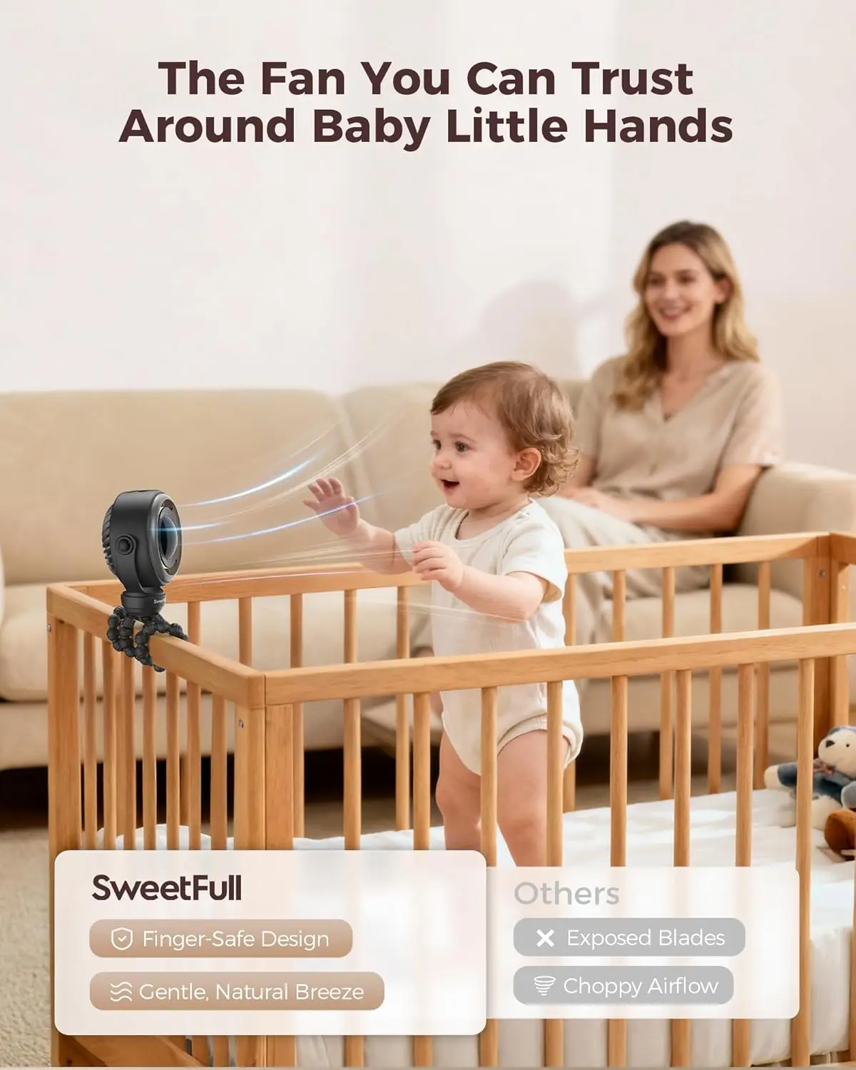 Car Mini Baby Stroller Fan - 4000mAh Rechargeable 4-Speed Quiet With LED Display & Night Light, Mini Portable 360° Clip On Safe
