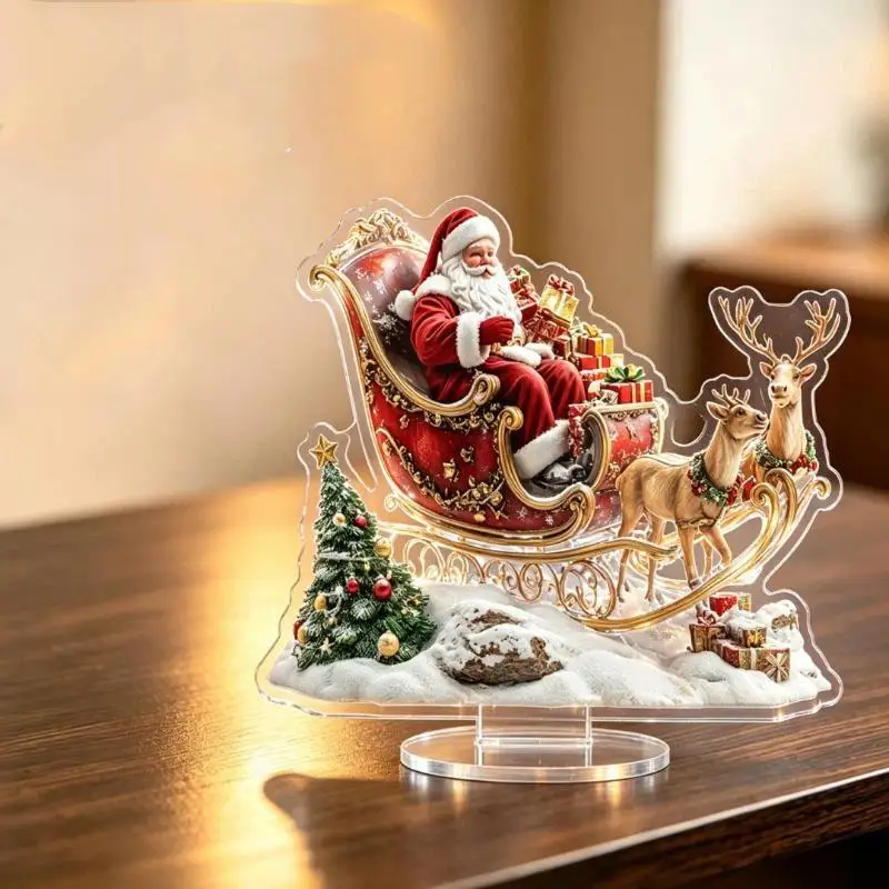 Santa Claus Reindeer 2D Flat: Acrylic Home Bedroom Desktop Decoration Ornament Standing Sign Figurines Miniatures