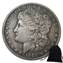 Luxury 1902 US $1 Dollar Liberty Art Coins Fun Memorial Pocket Coin Commemorative Morgan Dollar Good Luck Coin+Gift Bag