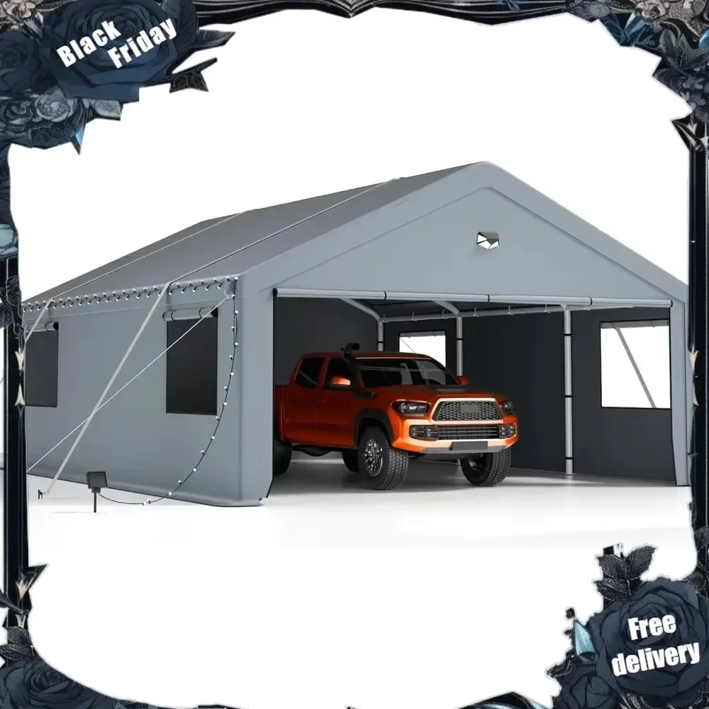 

12x20FT Heavy Duty Carport Canopy,Extra Large Portable Car Tent Garage with Roll-up Windows and All-Season Tarp Cover