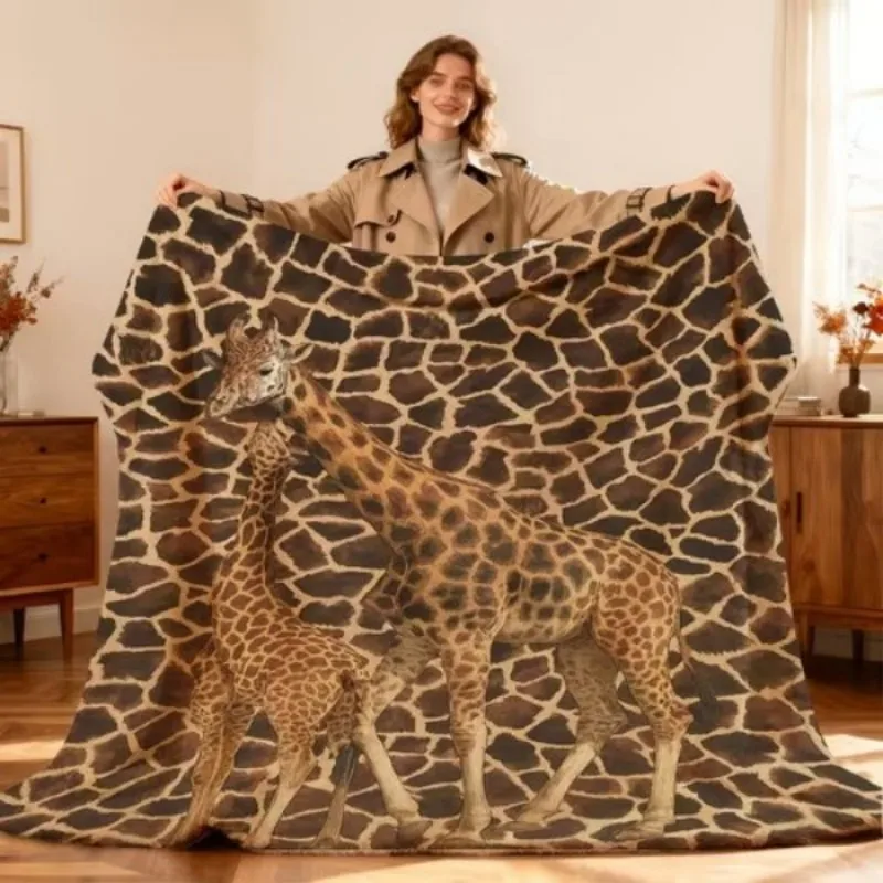 Giraffe Pattern Blanket Soft Fleece Throw Animal Print Bedspread Cozy Warm Decorative Blanket for Living Room Bedroom Sofa