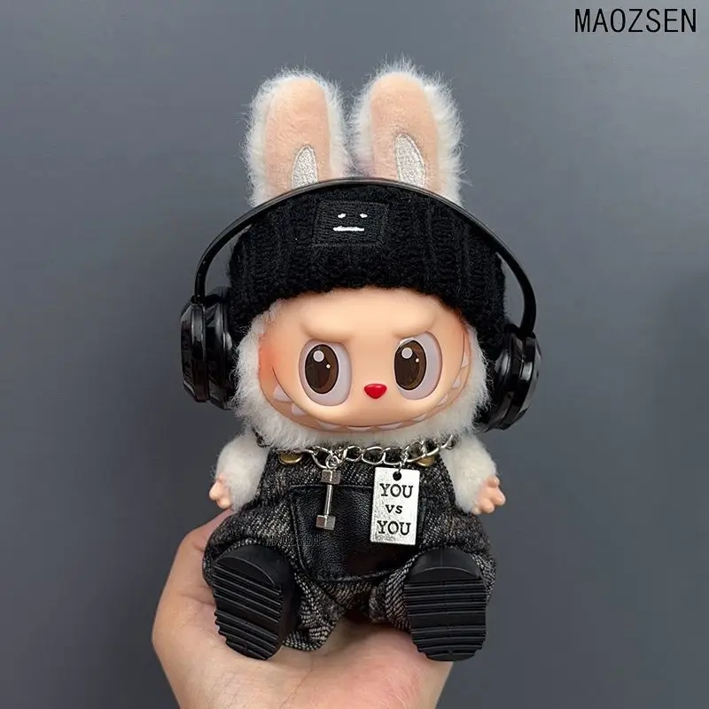 

New for Labubu Doll Clothes American Hip Hop 17CM V1 V2 V3 Doll Clothing Accessories Doll Clothes with Necklace and Headphones