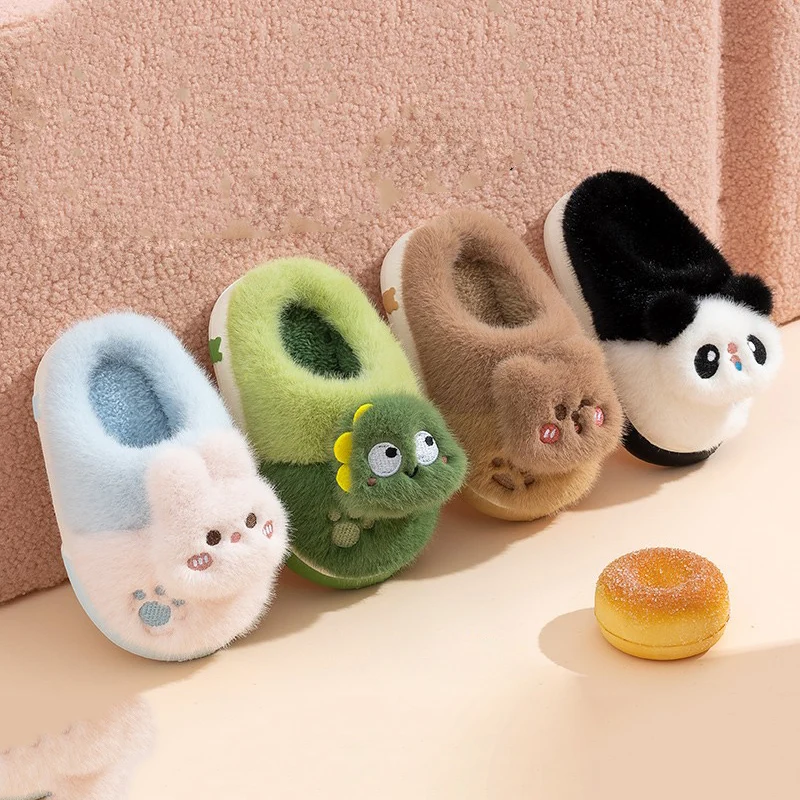

Winter Plush Slippers For Children Cute Cartoon Boy's Girl's Indoor Floor Footwear For Kids Velvet Warm Kid's Slippers Winter
