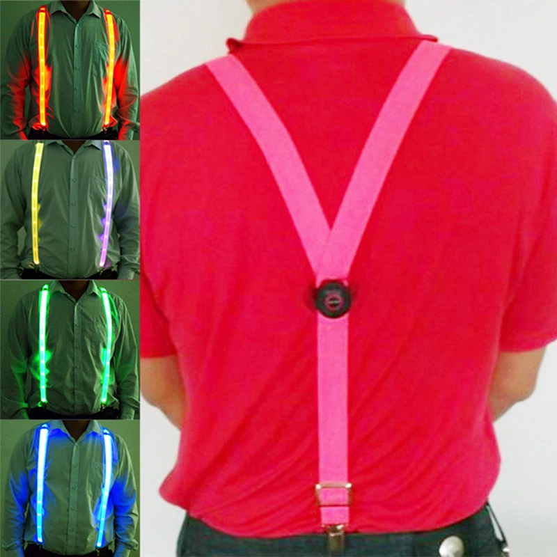 Men\'s LED Light Up Suspenders Unisex 3 Clips-on Braces Vintage Elastic Y-shape Adjustable Trousers Suspender For Festival Club