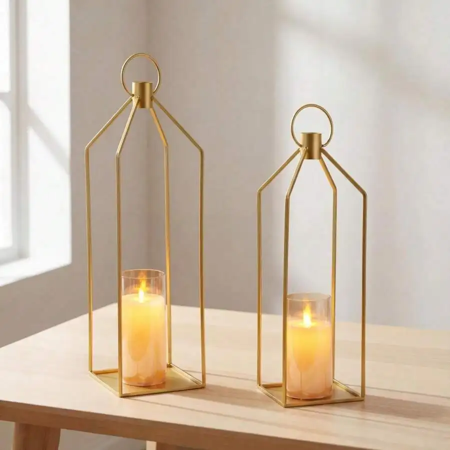 Metal Lantern,Decorative Lantern,Set Of 2 Lantern Decor,Farmhouse Hanging Candle Holder,Table Centerpiece For Wedding Home Patio
