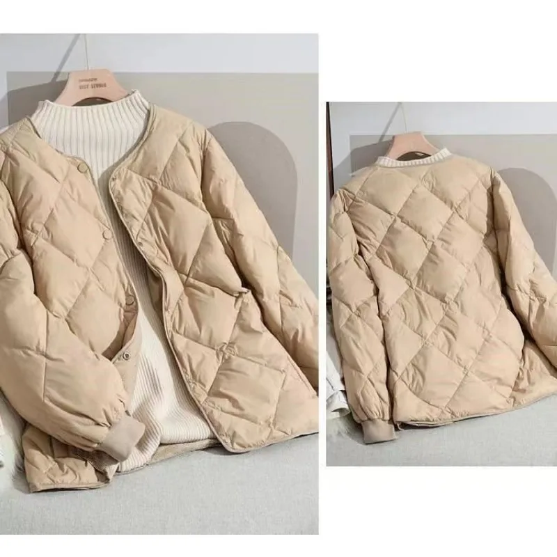 Autumn Winter Down Cotton Coat Quilted Jacket Women Light Thin Outerwear Short Tops Buttons Long Sleeve Chic Coats Lightweight