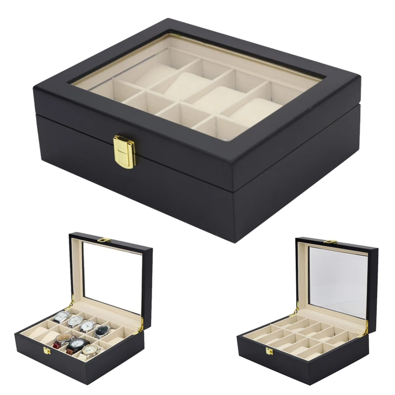 

Luxury 10/12Grids Handmade Wood Watch Box Wood Clock Box Watch Case Time Box for Watch Holding