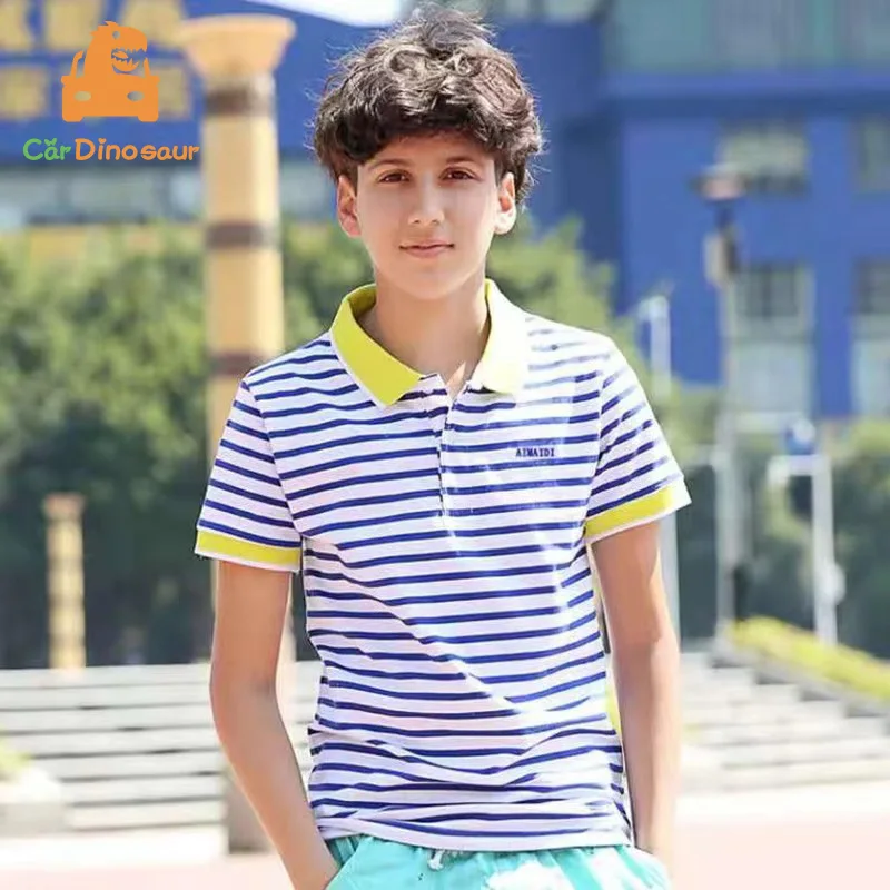 Summer Fashion 110-165 cm 4 6 8 10 12 14 Years Teenager Child 100% Pure Cotton Short Sleeve Stripe T-Shirt For Kids Baby Boy
