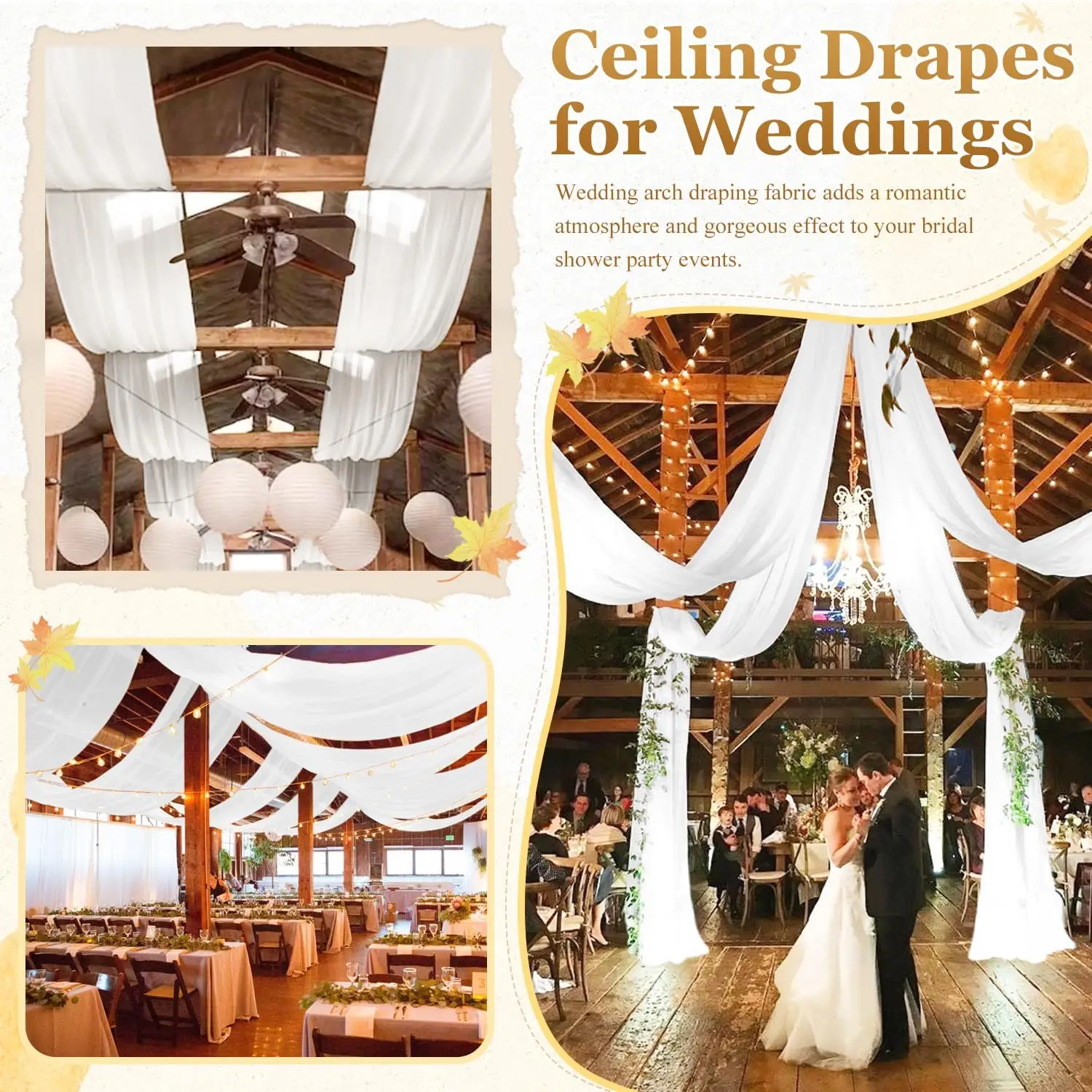 White Ceiling Drapes for Wedding Sheer Fabric Arch Draping Curtains Sheer Drapery for Party  Birthday Baby Ceiling Decorations