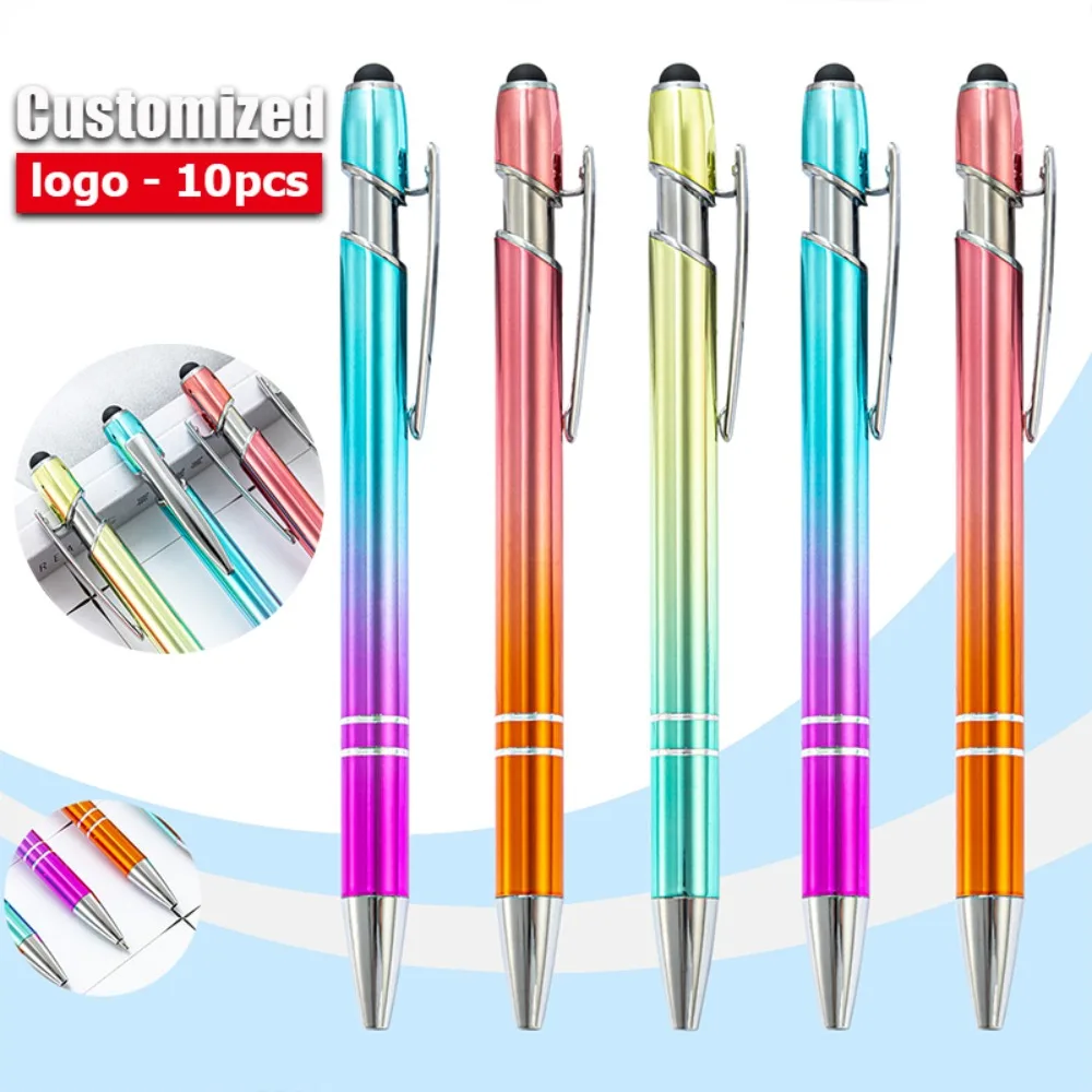 10/20/30/50/100pcs Gradient Metal Ballpoint Pens Wholesale Business Customized Logo Name Touchscreen Ball Pen School Gift Pens