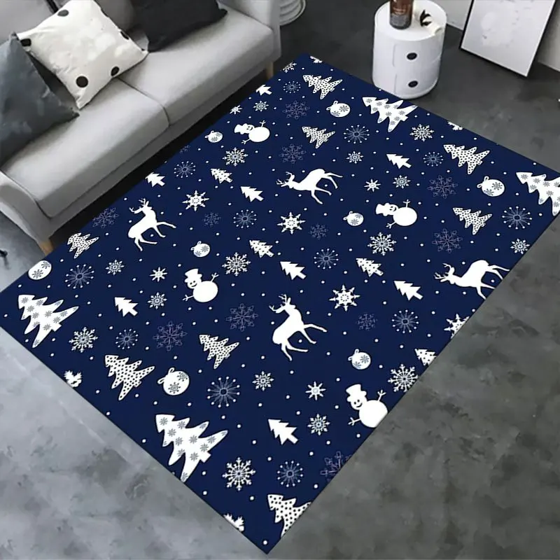 سجادة منطقة بوليستر ذات طابع عيد الميلاد الأزرق قطعة واحدة - غير قابلة للانزلاق، قابلة للغسل يدويًا، سجادة أرضية كريستالية مخملية شديدة التحمل للعيش #2