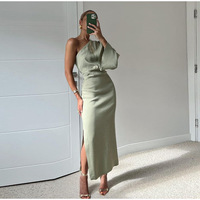 2025 Autumn Evening Women Satin Dress Long One-shoulder Sexy Elegant Dresses Female Fashion Casual Party Vestidos Clothes