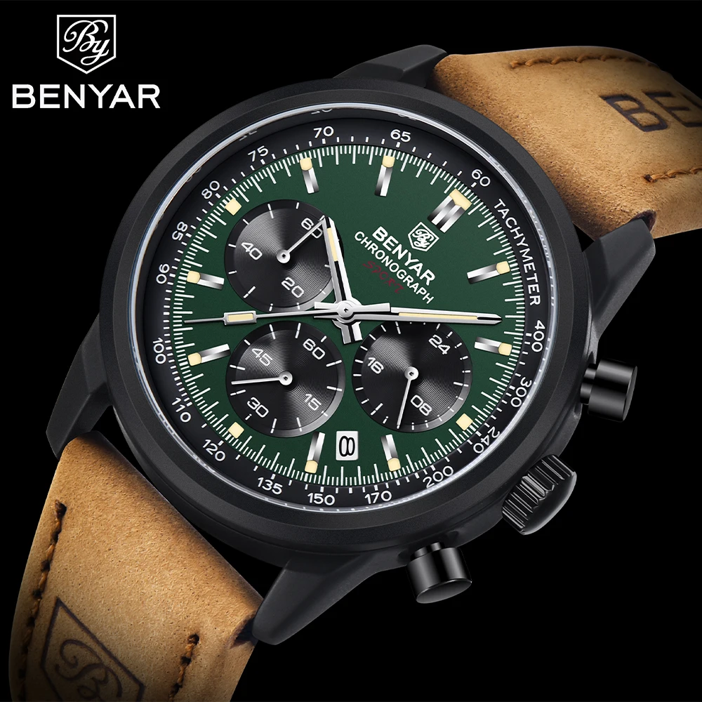 2022 BENYAR Men\'s Watches Top Brand Luxury Men Wrist Watch Leather Quartz Watch Sports Waterproof Male Clock Relogio Masculino