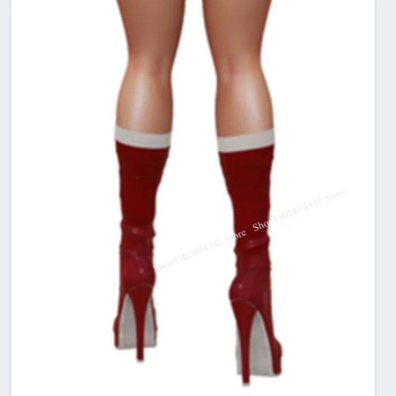 สีแดงเข่ารองเท้าบูทสูงบางรองเท้าส้นสูงชี้ Toe แฟชั่นเซ็กซี่ Cool 2025 ฤดูร้อนขนาดใหญ่ผู้หญิงรองเท้า Zapatillas Mujer