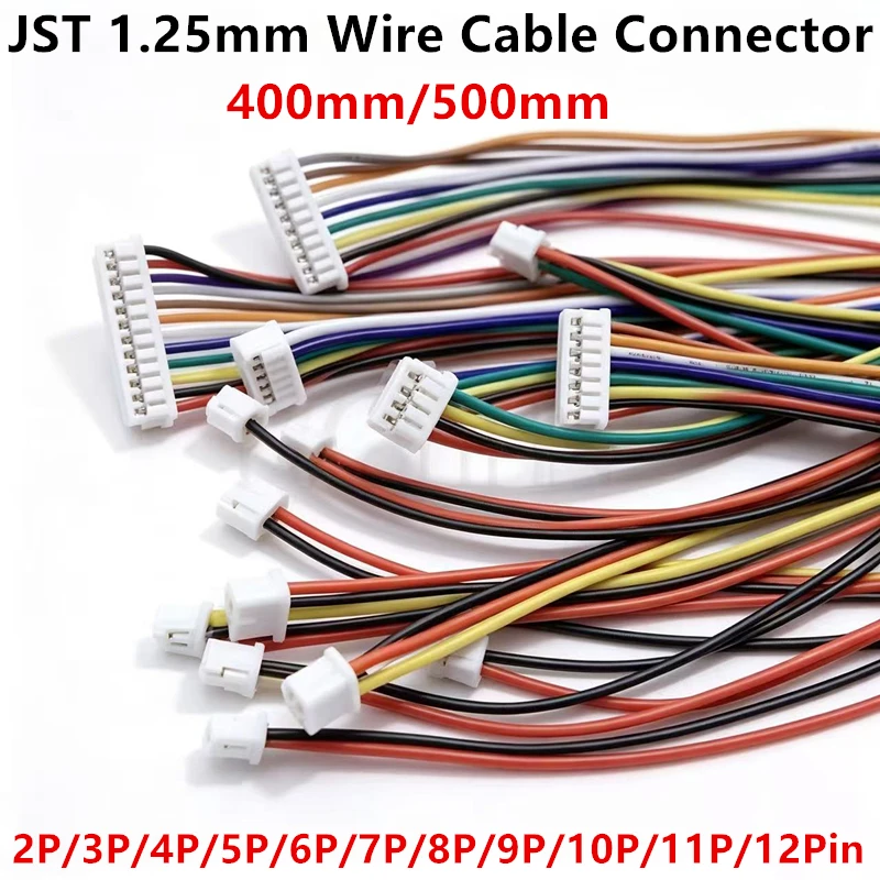 400mm/500mm JST 1.25mm Wire Cable Connector Micro Pitch 1.25mm 2P/3P/4P/5P/6P/7P/8P/9P/10P/11P/12 Pin Plug Electronic Wire 28AWG