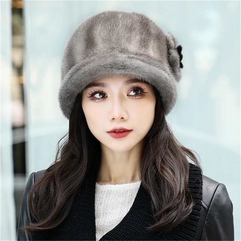 New Genuine Real Natural Mink Fur Hat Cap Luxury Women Handmade Knit Fashion Winter Headwear Warm Real Fur Beanies Hats