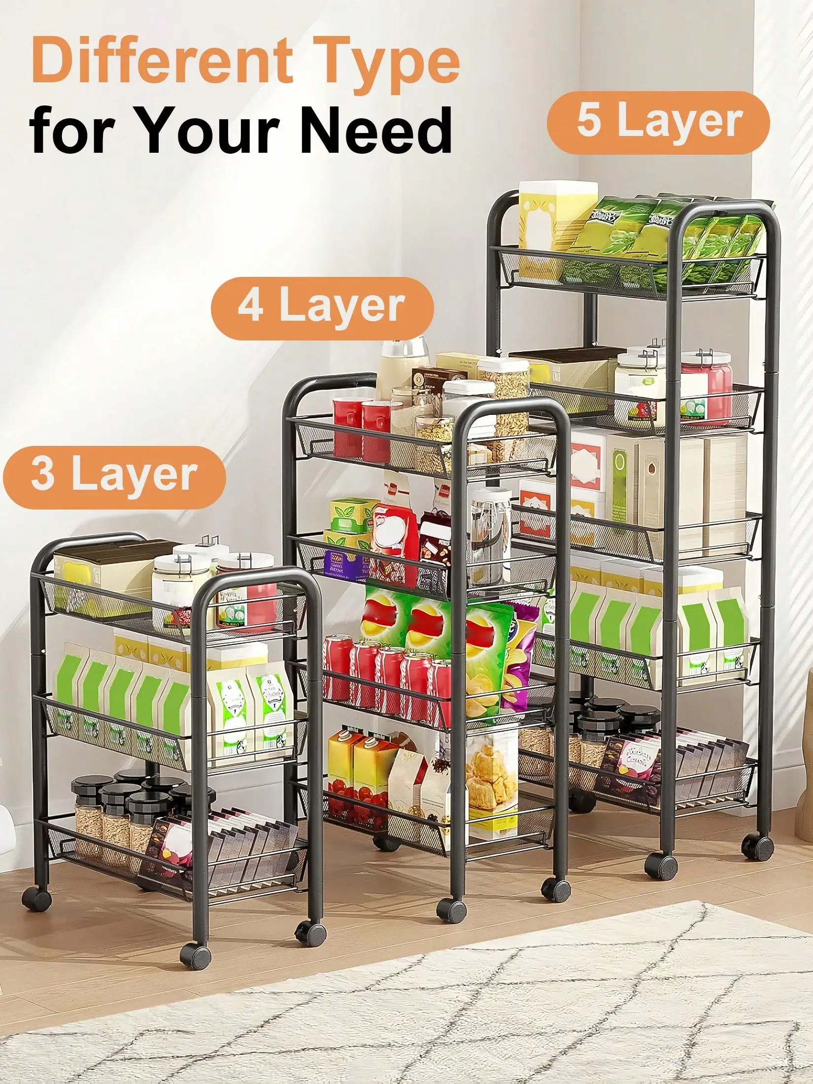 

Тележка-органайзер из проволочной сетки, универсальная тележка для хранения, кухонный органайзер, полностью металлическая мобильная тележка-корзина для хранения, тележка-трансформер