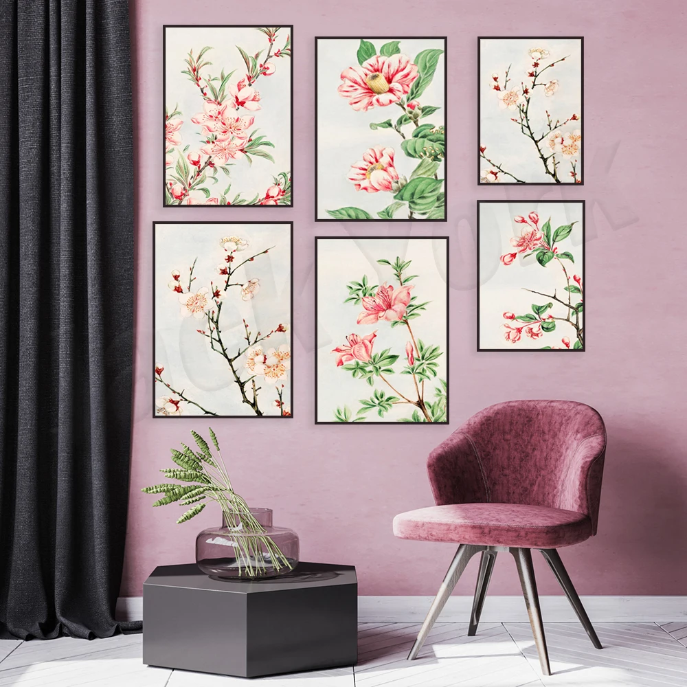 Megata Morikaga poster, rare vintage, cherry blossom print, Japanese art, 19th century, antique botanical decorative print