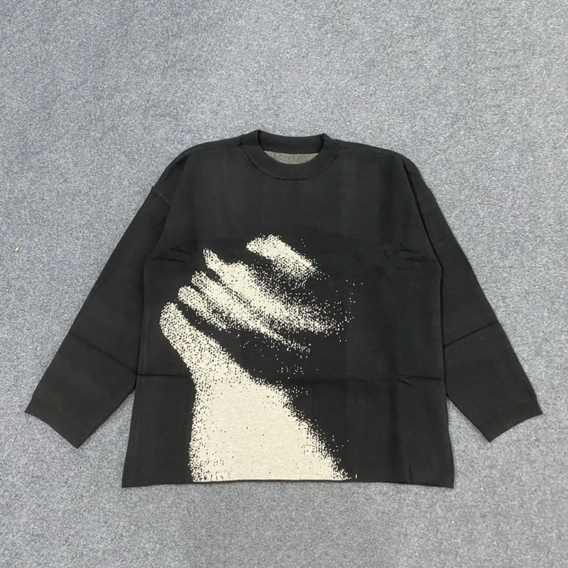 

New Trendy American Jacquard Streetwear Hip-Hop Unisex Knit Crewneck Sweater in Y2K Style