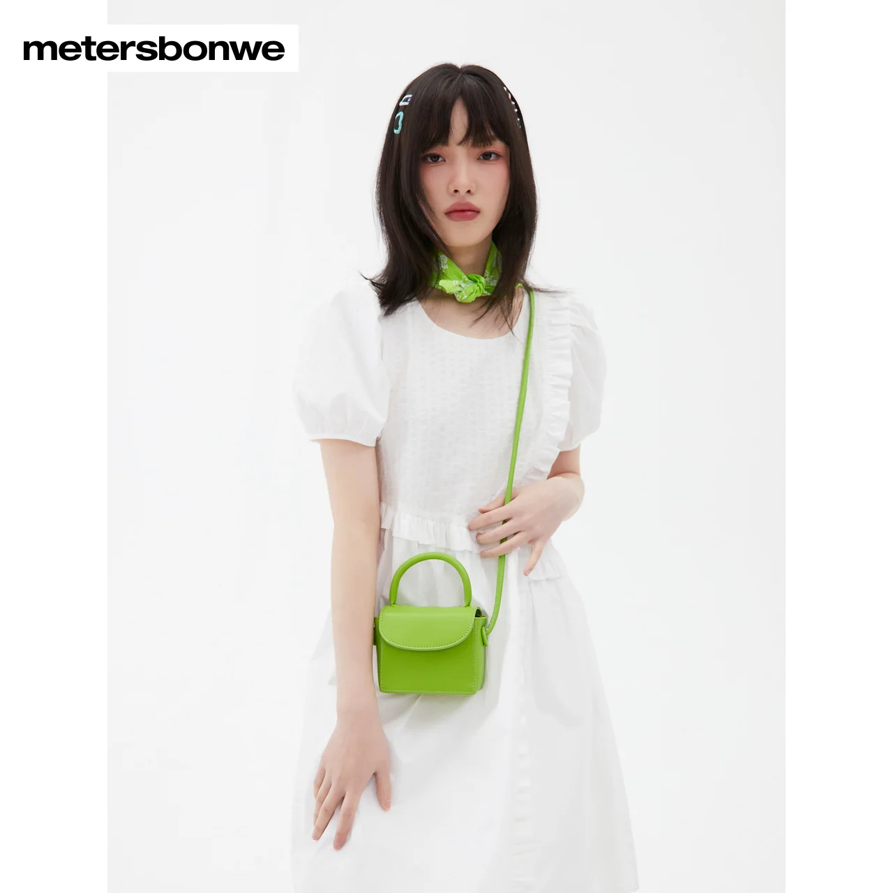 

Metersbonwe Puff Sleeve Dress Women Summer New Patchwork Design Loose A Ostent-Shaped Skirt White Skirt Brand