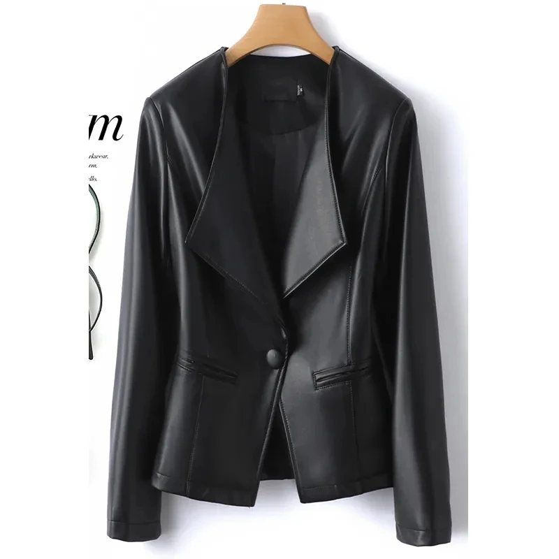 Blake Sheepskin Jackets for Women Short Split Leather Coats Fashion Lapel Collar Single Button Chic Ladies Slim Lambskin Jackets