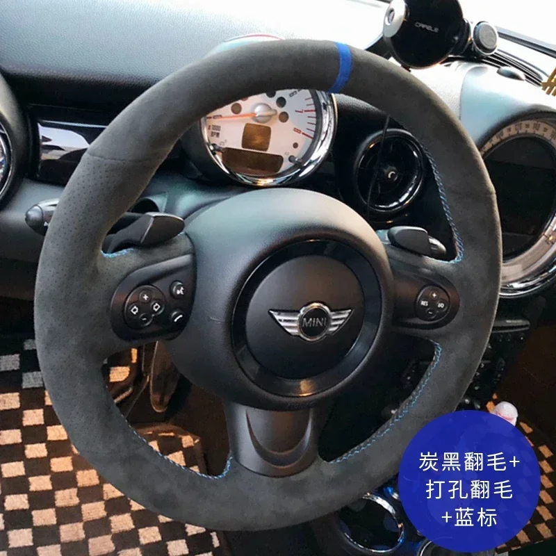 Genuine Suede Leather Hand Sewn Car Steering Wheel Cover Customize Skidproof Slim Men Women For Mini Cooper Clubman Luxury Case