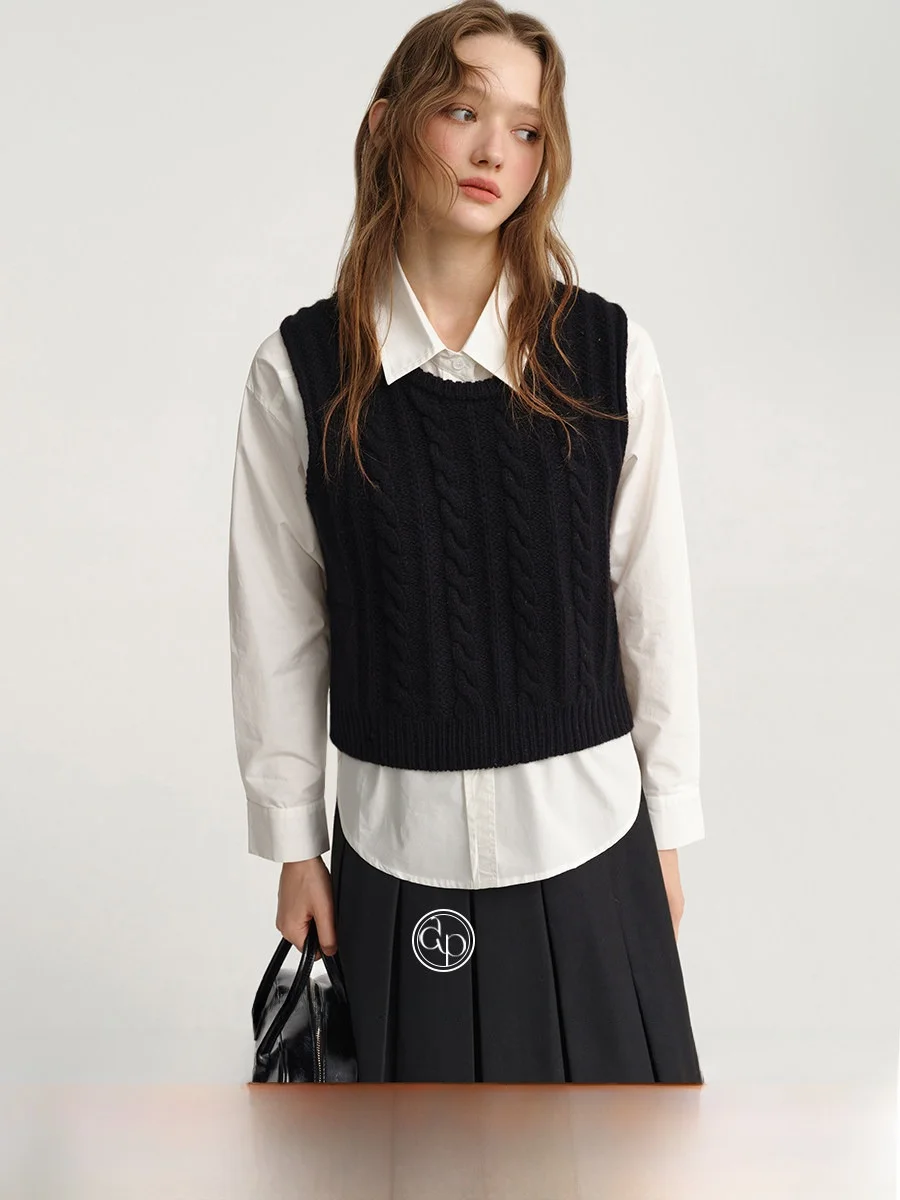 

Bla ort Wool Vest White Pure Cotton irt Spring Autumn Two-Piece Set plus Faionable Layering Outfit for Women