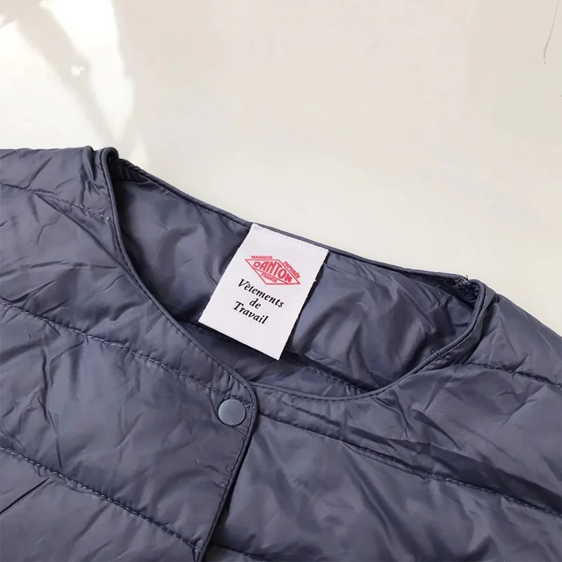 Lightweight Padded Zipper Quality Round Vest Pure Color Autumn Winter New Embroidered Logo Japanese Warmth Slim Fit Women's Vest