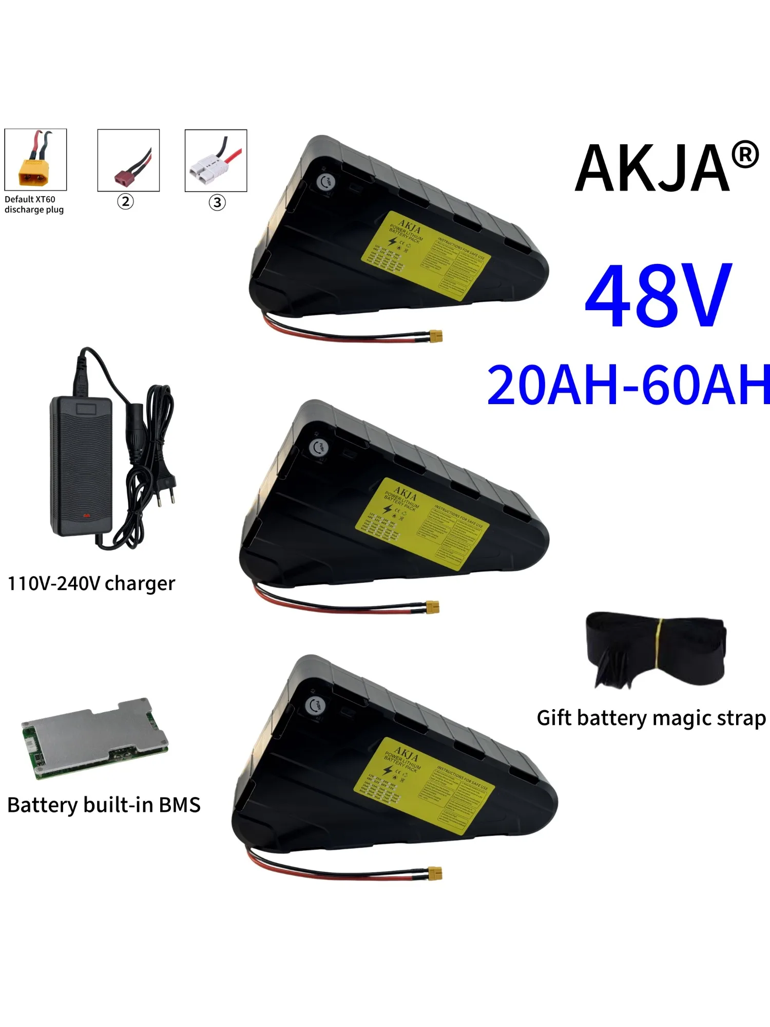 Lucht snel transport 48V60AH Hoge Capaciteit Waterdichte Hard Case Sterke power batterij 350W500W750W1000W driehoek batterij - afbeelding 2