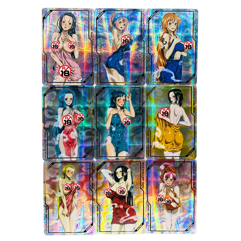 9Pcs/set Sexy Anime Girl Card Bulma Mai Chichi Videl Lunch Nami Vivi Boa Hancock Nico Robin Mai Chun-Li Game Collection Cards