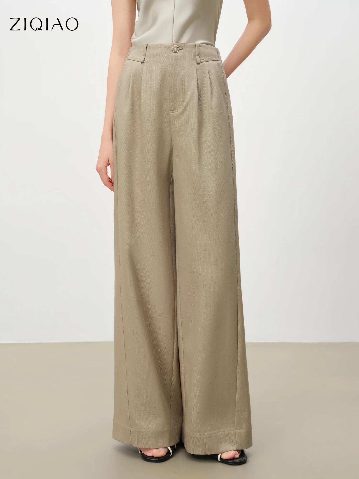 

Женские свободные брюки ZIQIAO 2026 весна, широкие штанины, с эластичным поясом и боковыми швами, для повседневной носки ​