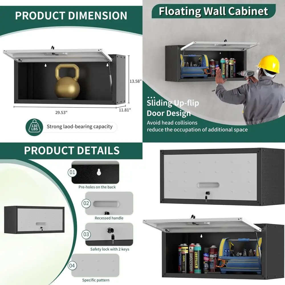 

Grey Wall-Mounted Lockable Metal Cabinet for Garage and Utility Storage with Up-lip Door and Assembly Required