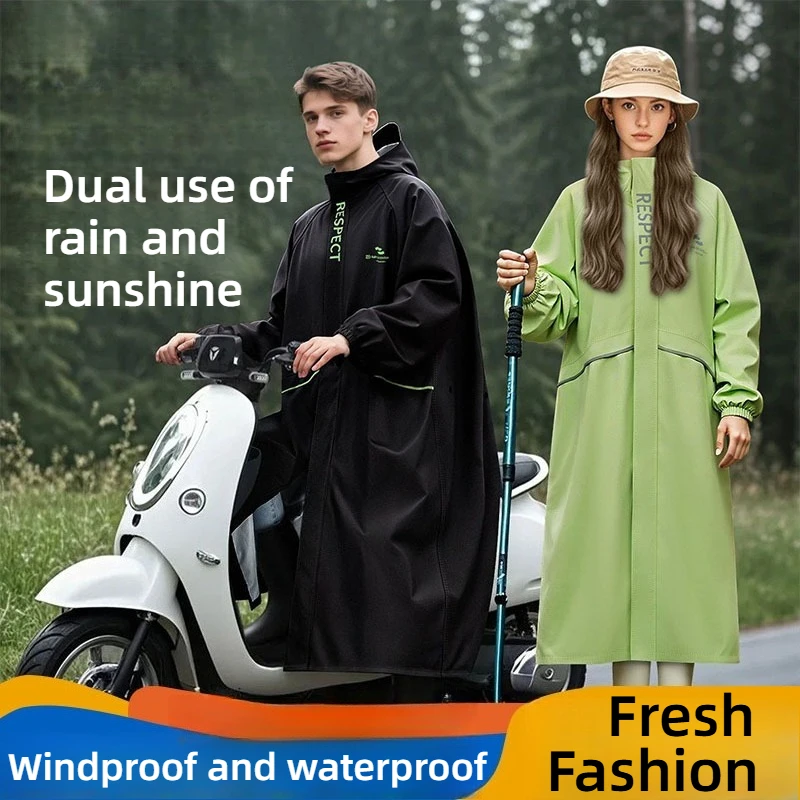 Couple raincoat, electric bike rain and wind resistant men's and women's full body thick long riding fresh and fashionable cloak