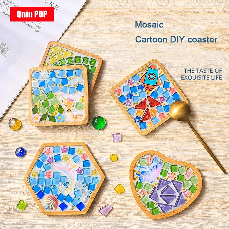 DIY Coaster Heart Shaped Mosaic Handmade Parent‑Child Creative DIY Coaster for Kindergarten Kids Coffee Cup Mat Handcraft