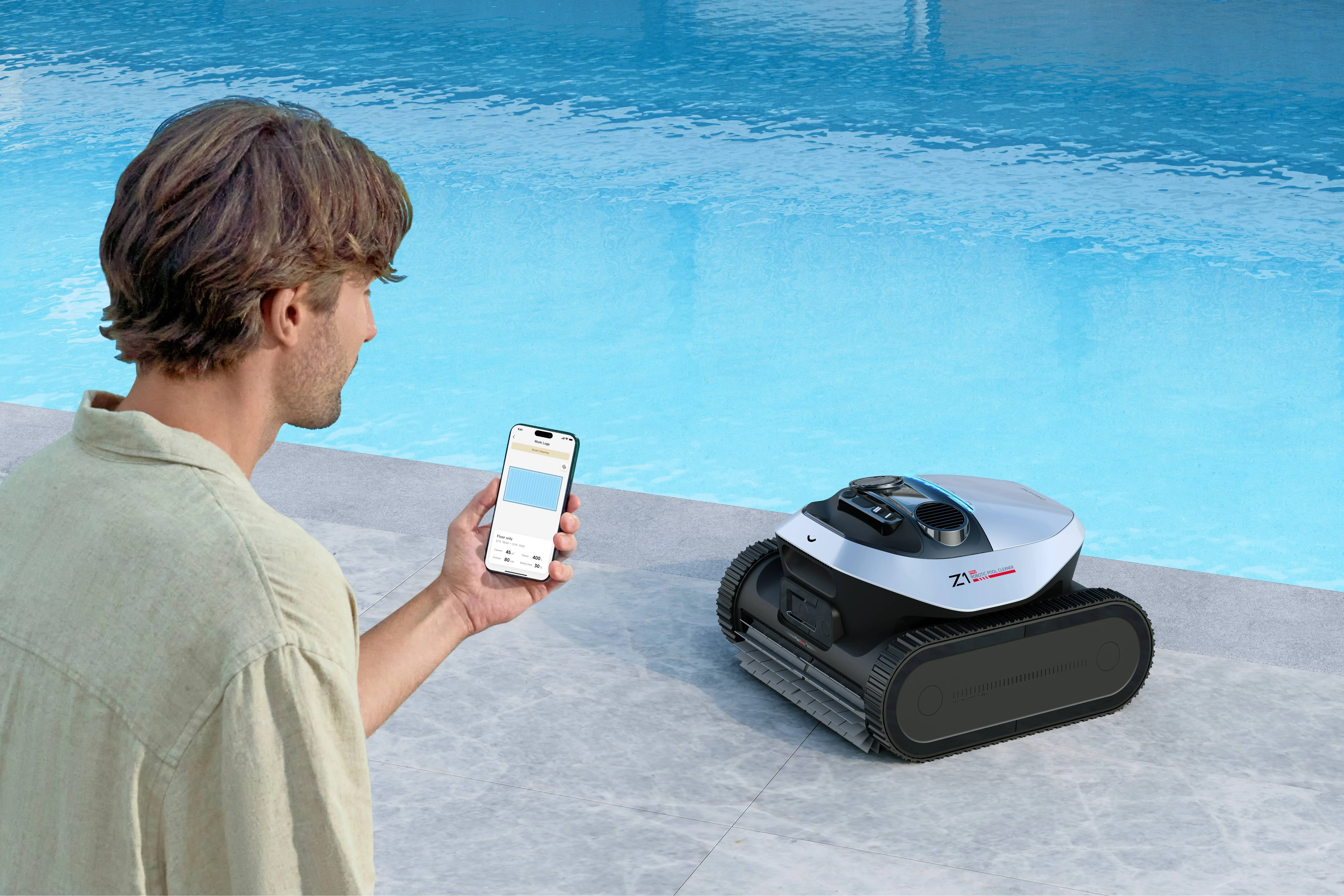 Cordless Pool Cleaning Robot, 8000GPH Suction Automatic Vacuum, App Control Crawler Track, Above Inground Pool Cleaner