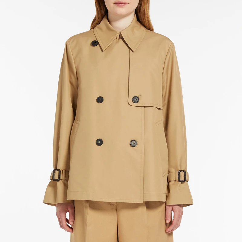 Short Khaki Women's Trench Coat – Loose Fit Minimalist Custom Comfortable Cotton Windproof Windbreaker