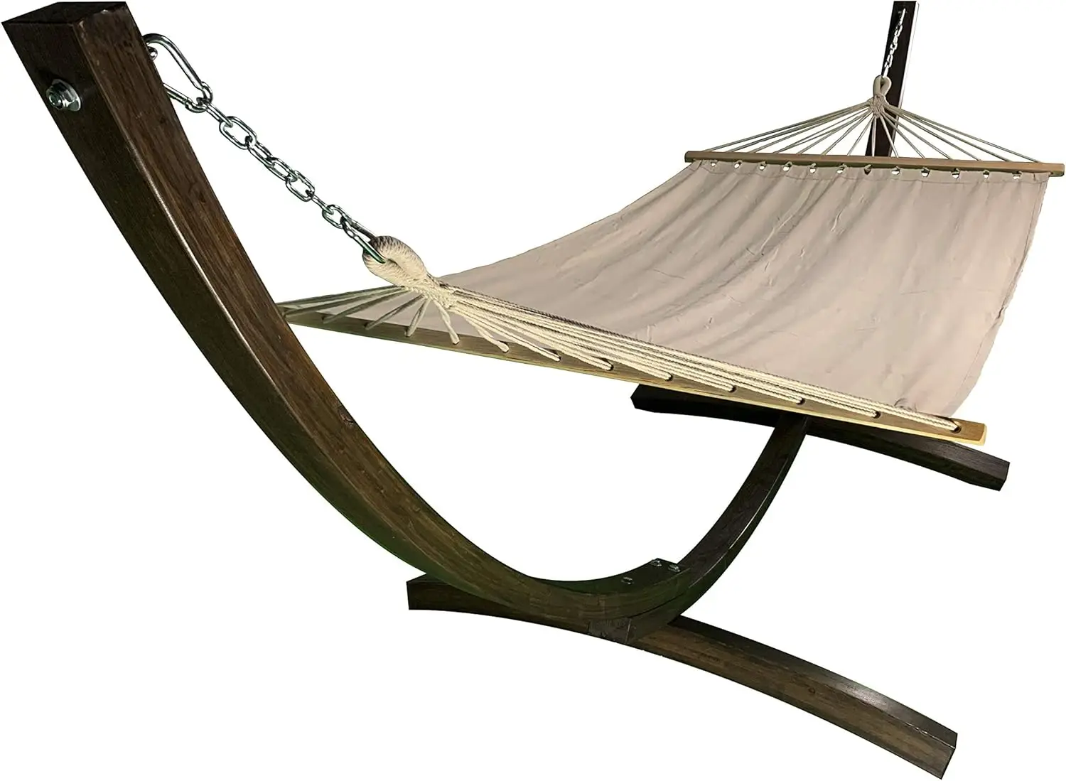 Water Treated Wooden Arc Hammock Stand + Premium Quilted Hammock Bed. 1 Person Bed. 300 LB Capacity(Teak Stain/Beige)