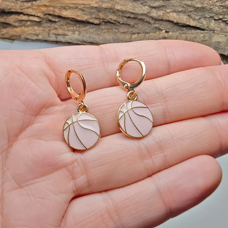 New Mini Edition Sports Style Basketball Metal Earrings Colorful Drip Oil Earrings Dynamic Jewelry Accessories